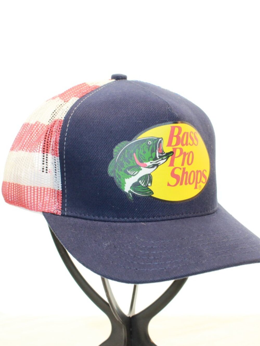 Bass Pro Shops Navy Flag Mesh Snap Back Truckers Cap EUC